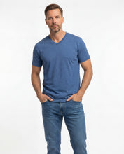 Cargar imagen en el visor de la galería, Camiseta Hombre Cuello V Azul Jaspe