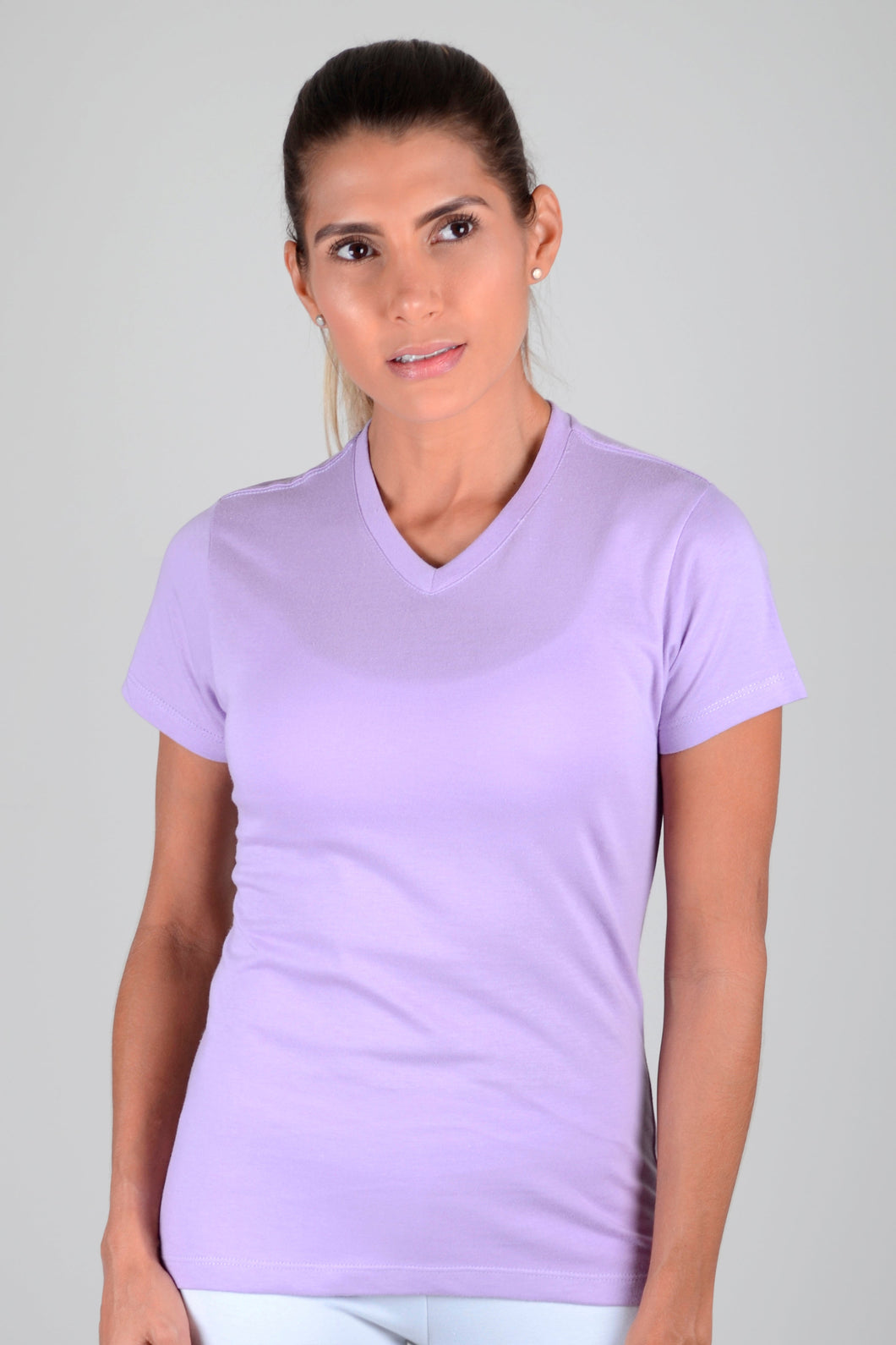 Camiseta Mujer Cuello V Lila Claro