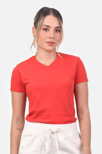 Camiseta Mujer Cuello V Roja