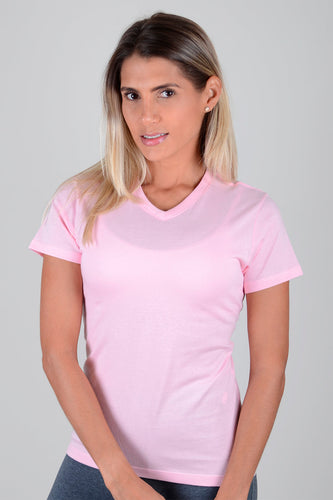 Camiseta Mujer Cuello V Rosada