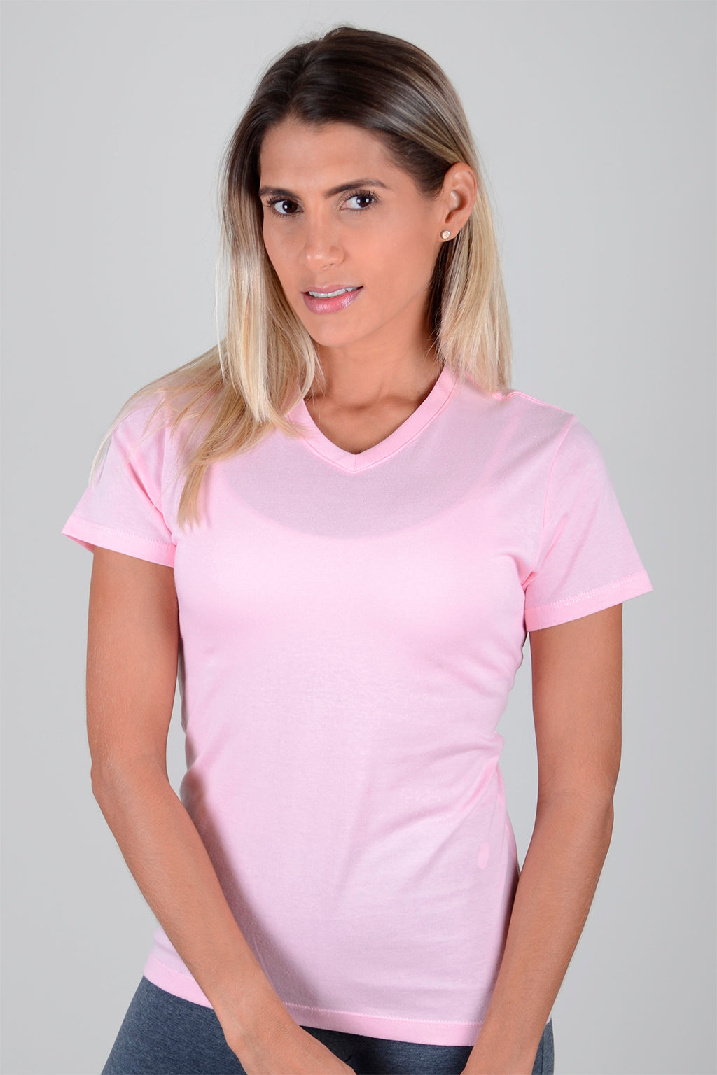 Camiseta Mujer Cuello V Rosada