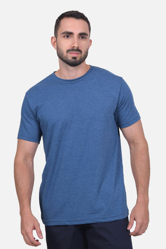 Camiseta Hombre Cuello Redondo Delgado Azul Jaspe