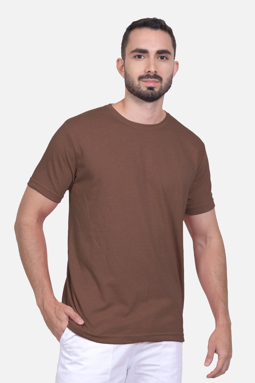 Camiseta Hombre Cuello Redondo Delgado Cafe Jaspe