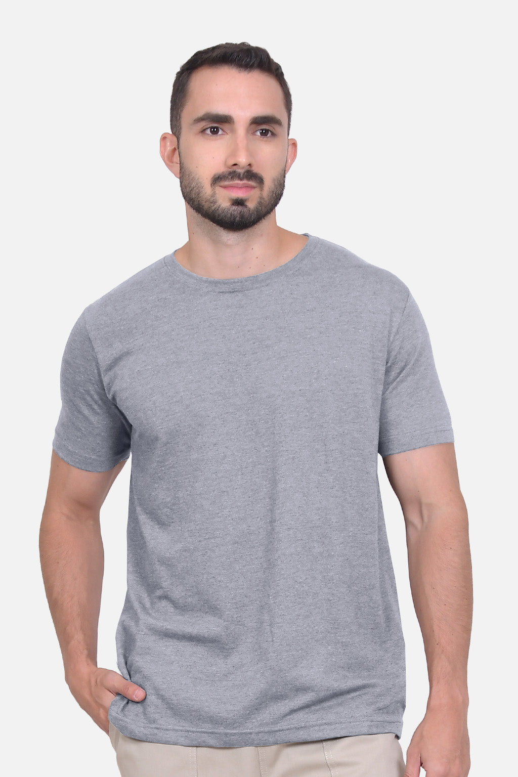 Camiseta Hombre Cuello Redondo Delgado Gris Jaspe