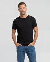 Cargar imagen en el visor de la galería, Camiseta Hombre Cuello Redondo Delgado Negra
