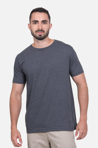 Camiseta Hombre Cuello Redondo Delgado Negro Jaspe