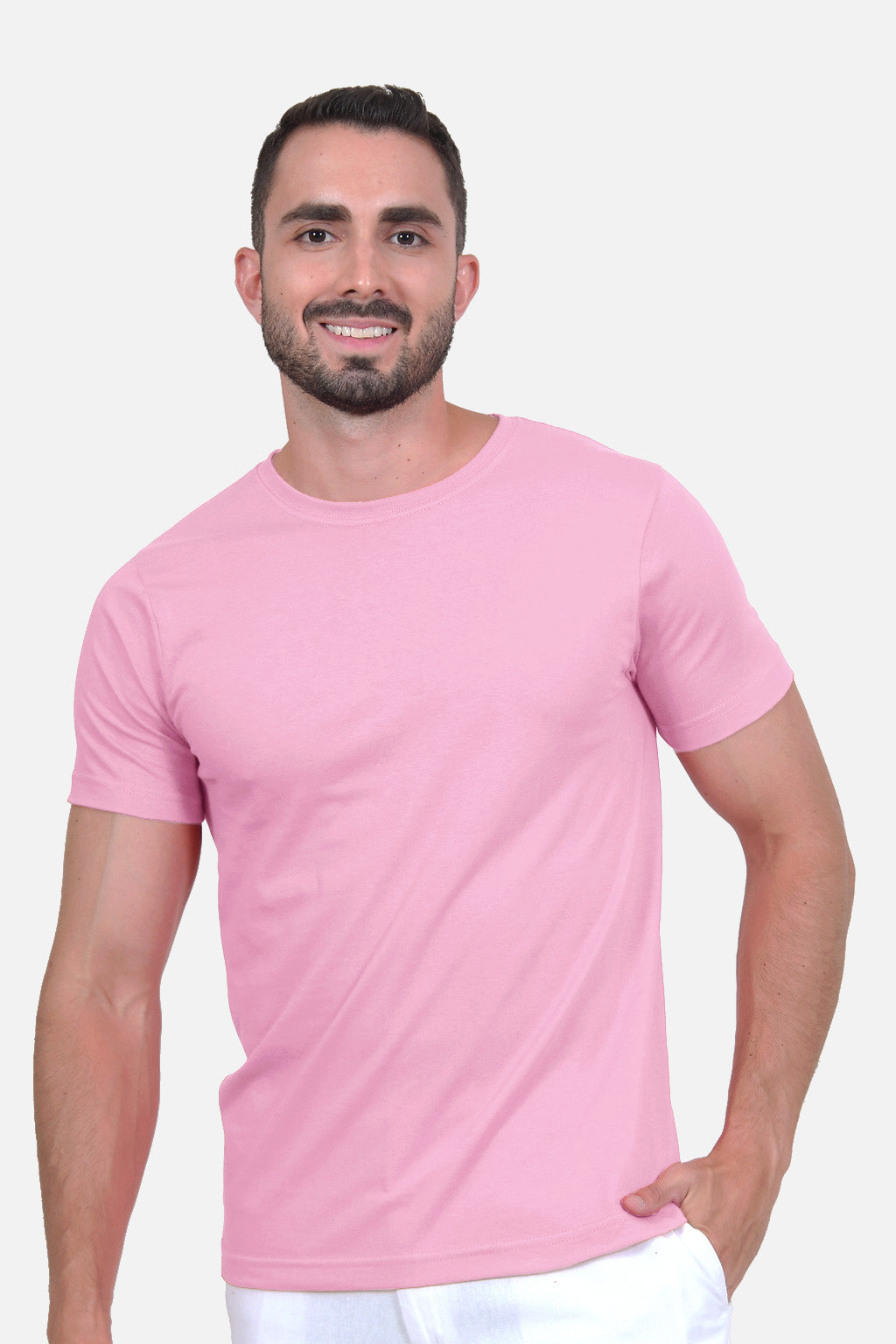 Camiseta Hombre Cuello Redondo Delgado Rosada