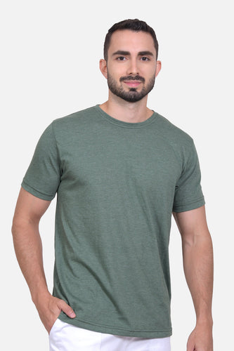 Camiseta Hombre Cuello Redondo Delgado Verde Jaspe