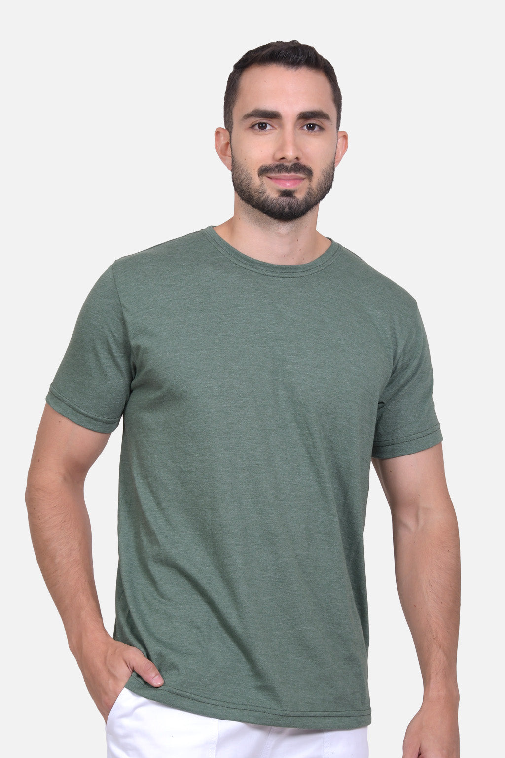Camiseta Hombre Cuello Redondo Delgado Verde Jaspe