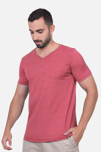 Camiseta Hombre Cuello V Rojo Jaspe