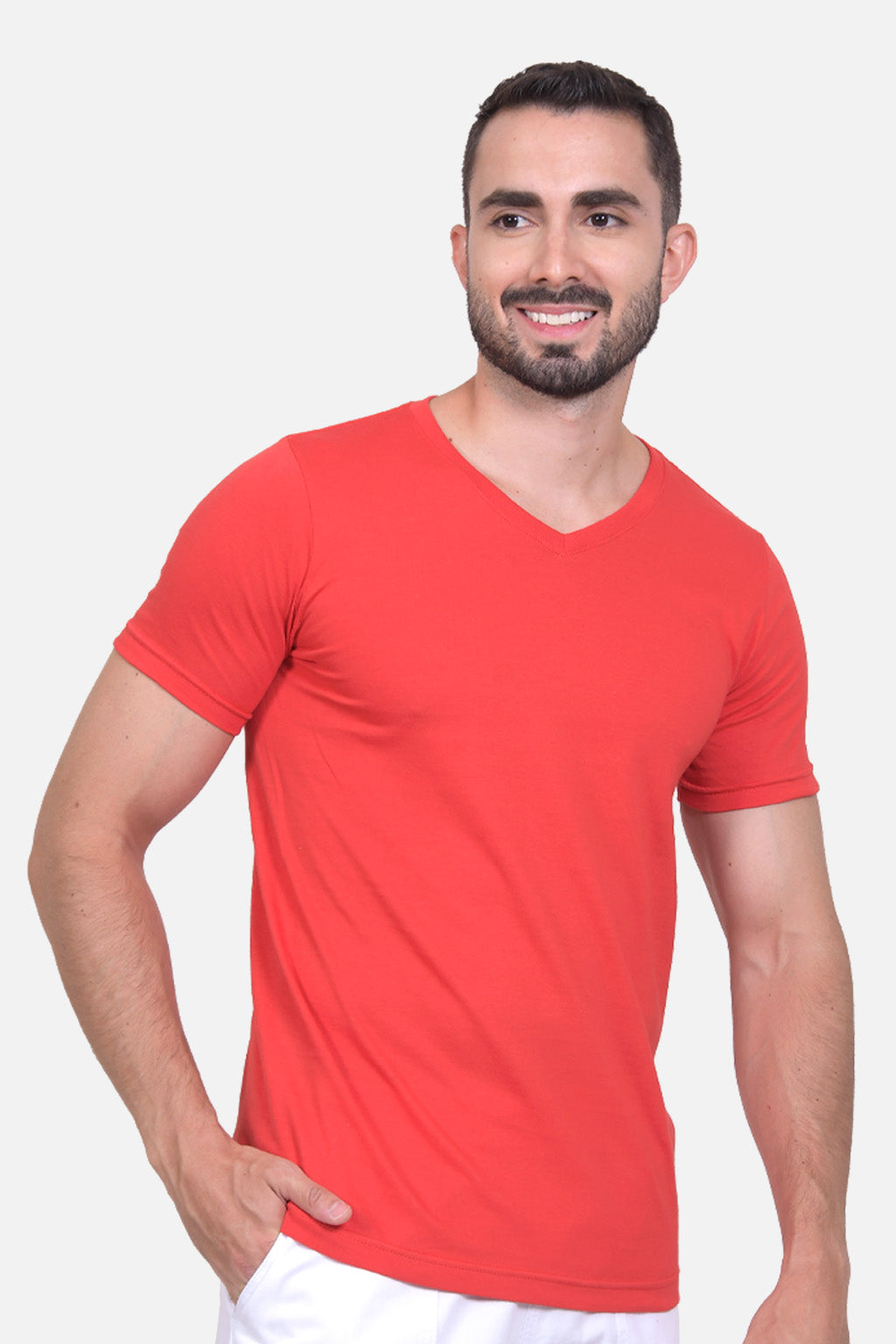 Camiseta Hombre Cuello V Roja