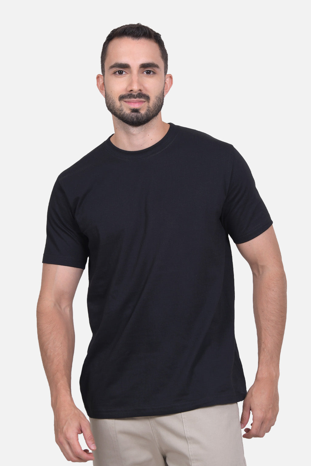 Camiseta Hombre Cuello Doble Negra